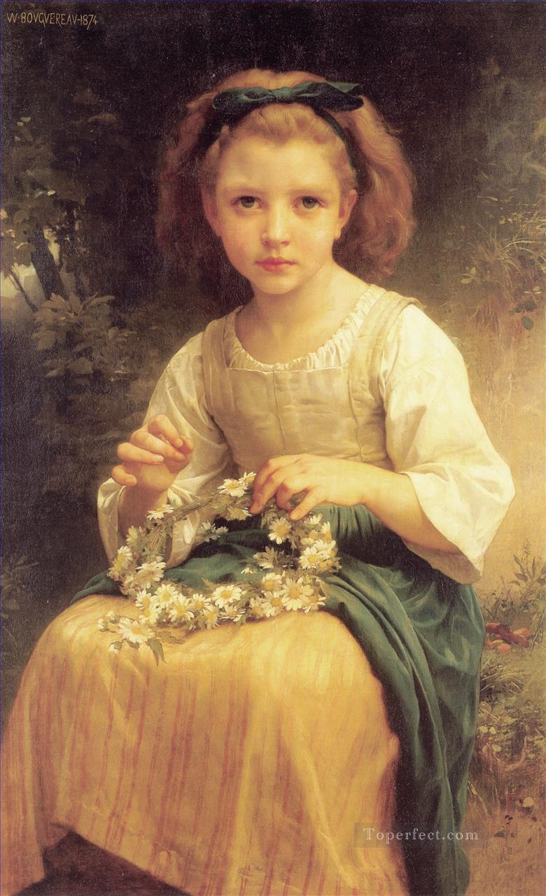 Niño tressant une couronne Realismo William Adolphe Bouguereau Pintura al óleo
